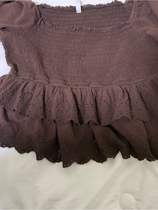 American Eagle Outfitters Brown Smocked Square-Neck Blouse - Picture 3 of 3